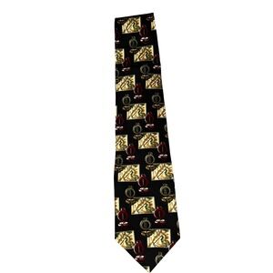Field & Stream Black Silk Tie with Map Compass Lantern Print